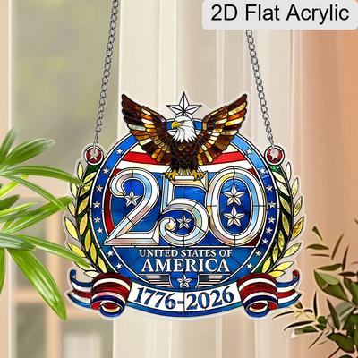 Acrylic USA 250th Anniversary Eagle Suncatcher, Stained Glass Effect Window Hanging Ornament for Patriotic & Independence Day Lover Gifts