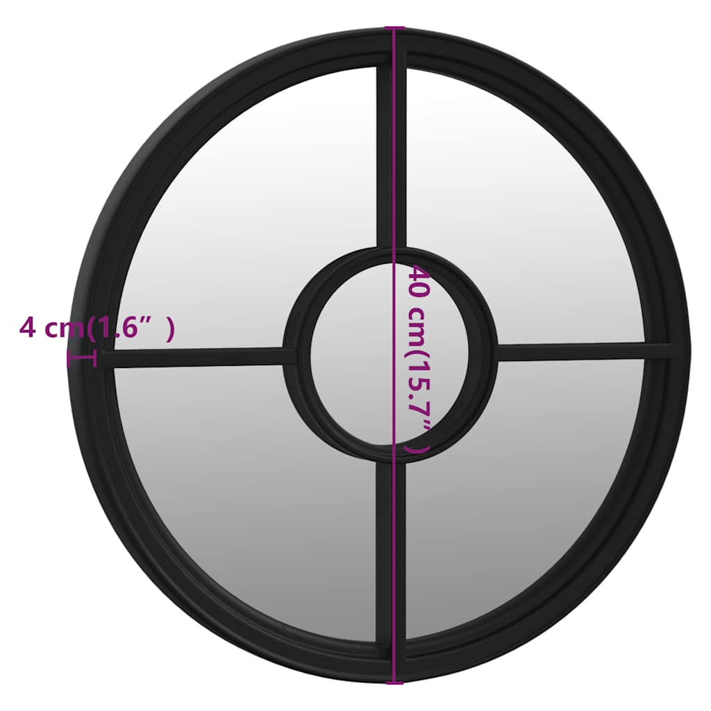 Garden Mirror Black 40x4 Cm Iron Round