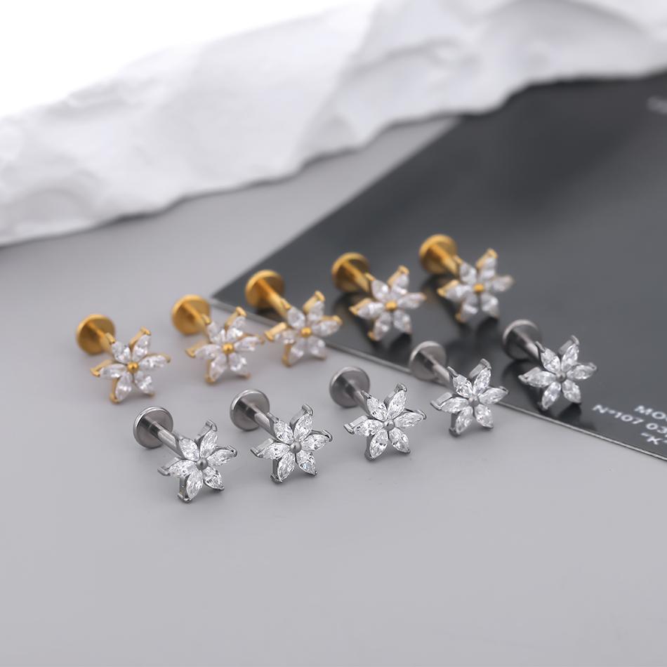 5Pcs/lot Titanium CZ Ear Stud Tragus Cartilage Earrings for Women Labret Lip Lobe Ring Helix Daith Piercing Body Jewelry