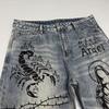 Spring Autumn Printed Straight Leg Sports Denim Pants Men's Loose Comfortable Plus Size Pants