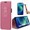 Protective Case - E.F.CONNECTION - for iPhone 12 - Pack 2 Tempered Glasses - Pink Mirror Effect - Rigid