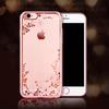 Rose Gold Plating Frame Clear Soft TPU Back Cover Bling Diamond Flower Case For iPhone/Samsung