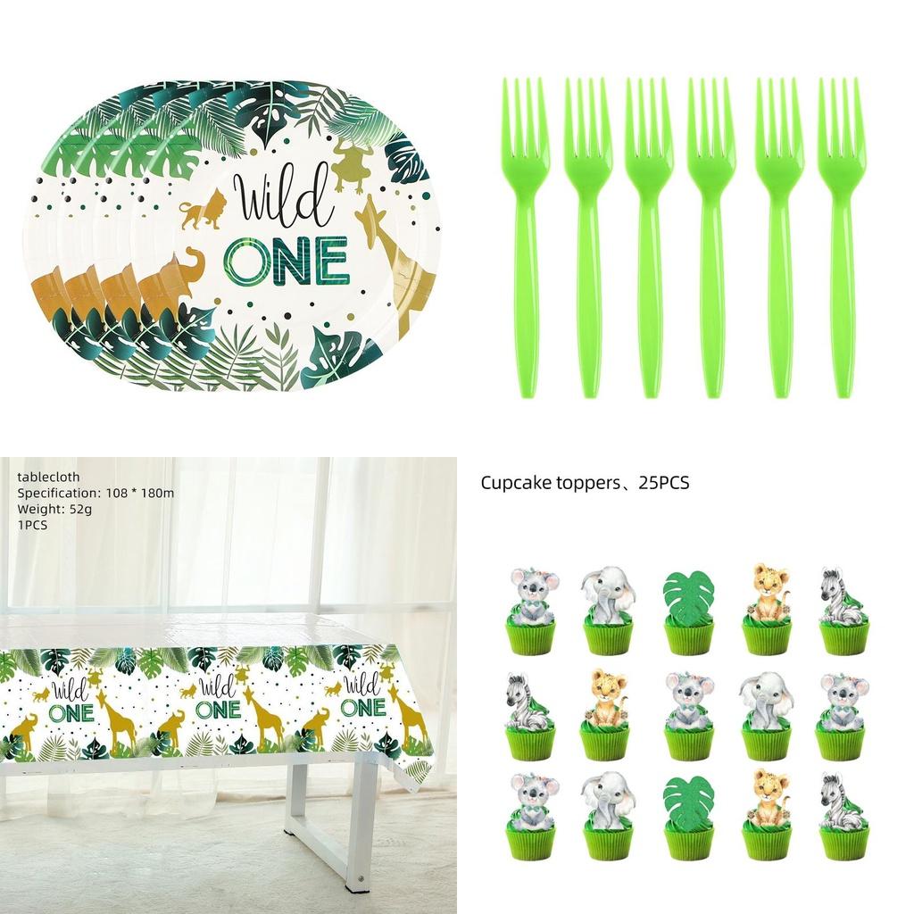 Make Your Party Shine With These Green Themed Forest Animal Wild One Decorations