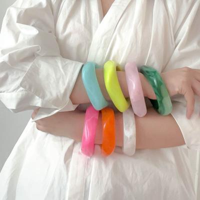 Bohemian Colorful Acrylic Bangle Europe American Style Minority Design Irregular Wide Bracelet Jewelry Accessories Dopamine
