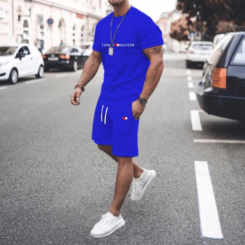 Set Sport Bărbați Două Piese Imprimat 3D Gât Rotund Tricou Model Colorat Imprimare cu Litere Casual Fitness Topuri cu Mânecă Scurtă Pantaloni Scurți