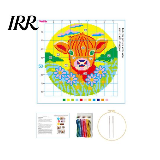 Complete Cross Stitch Supplies Embroidery Starter Kit for Beginners Set with Floral Animal Landscape Patterns Pre-Printed Fabric Threads