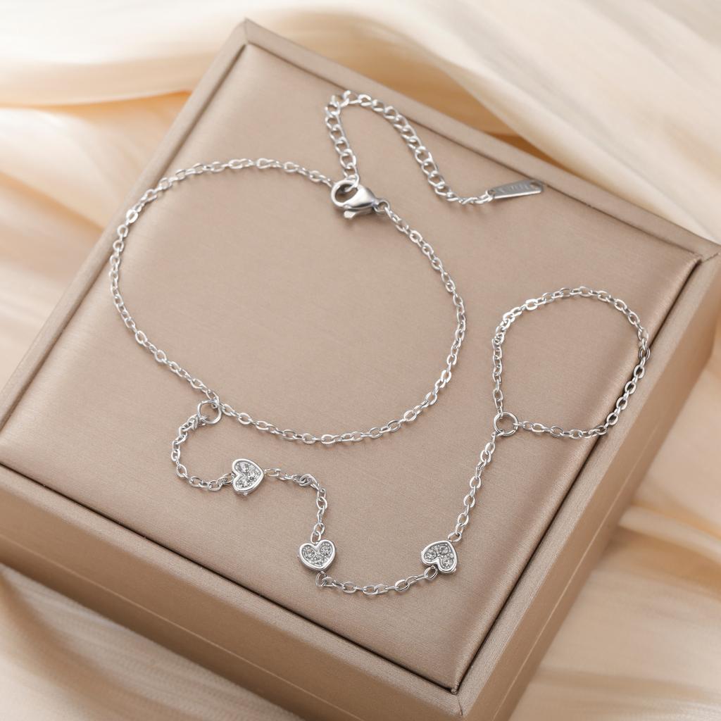 Clear Zircon Heart Finger Bracelet Women Stainless Steel Adjustable Hand Chain Minimalist Jewelry Gift