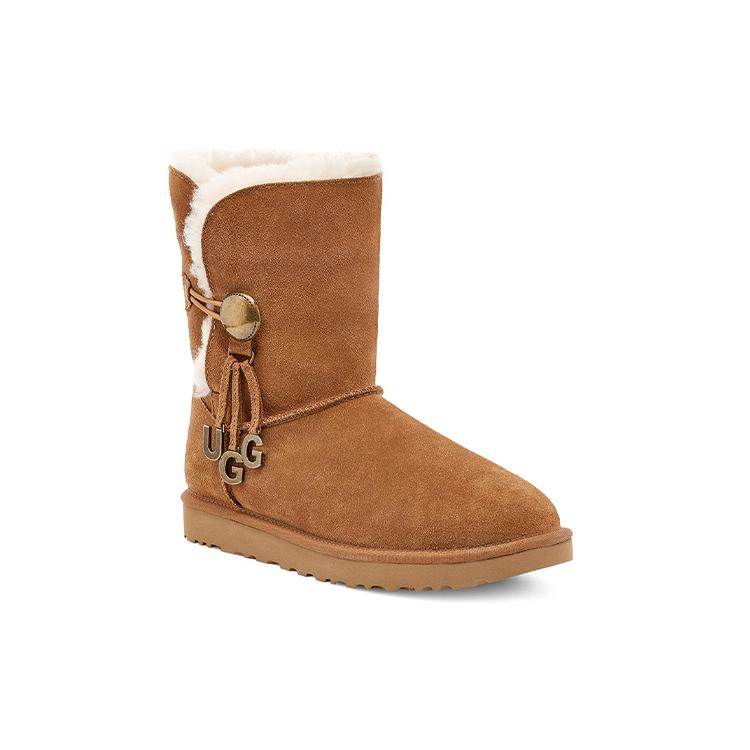 UGG Bailey Button UGG Anhänger Metallisches Alphabet Version Fleecegefüttert Braun Damen 1114970-CHE