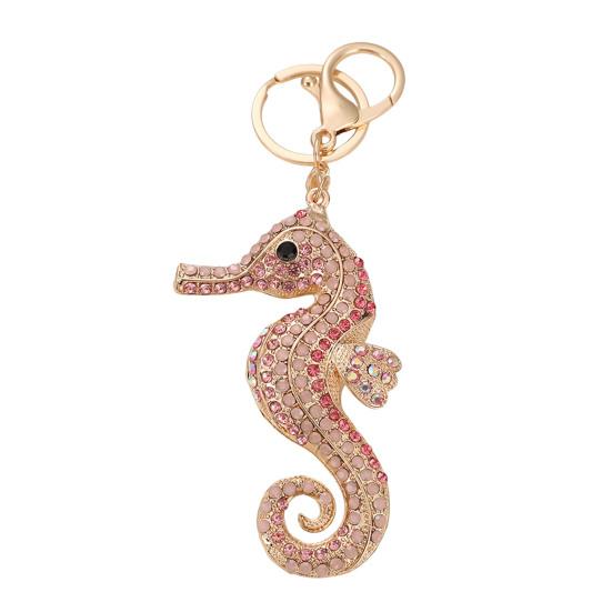 

Keychain Pendant Rhinestones Inlaid Seahorse Shape Key Chain with Lobster Clasp Bag Charm Backpack Accessory розовый