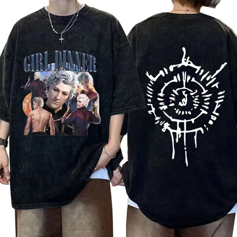 Astarion Girl Dinner Graphic T Shirt Baldurs Gate  Fan Gamer Washed T Shirts Women Unisexs Vintage Gothic Cool Tshirt Streetwear