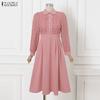 ZANZEA Women Classic Collar Long Sleeve Patchwork Casual Dress
