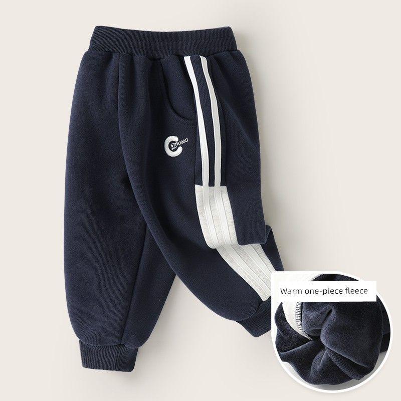 Right European Style Boys Patchwork Sweatpants 2024 New Casual Joggers Children s Clothing Autumn and Winter Trendy Children s Wear Navy blue 90cm