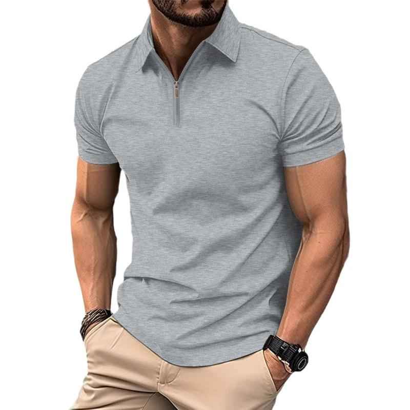 Men's Polo Shirt Casual Solid Color Zipper Lapel Top