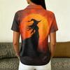 Women's Casual Button Down Short Sleeve Blouse with Halloween Print Lapel