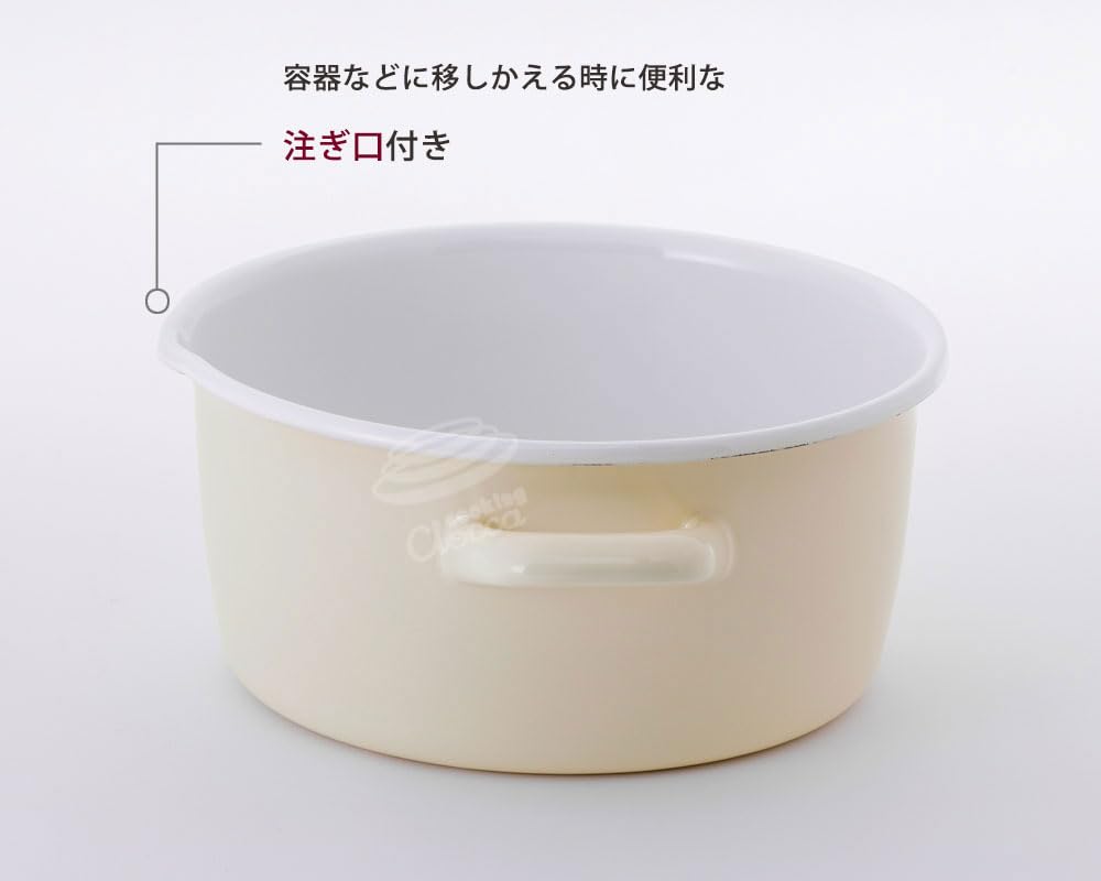 Fuji Enamel Beams Simple 20cm Casserole, Gas and Induction Compatible, Enamel Pot, Vanilla