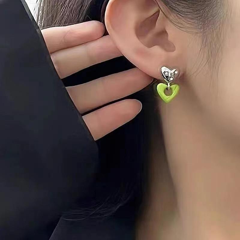 Heart Drop Earrings for Women Contrast Color Double Loves Shape Earrings Party Jewelry