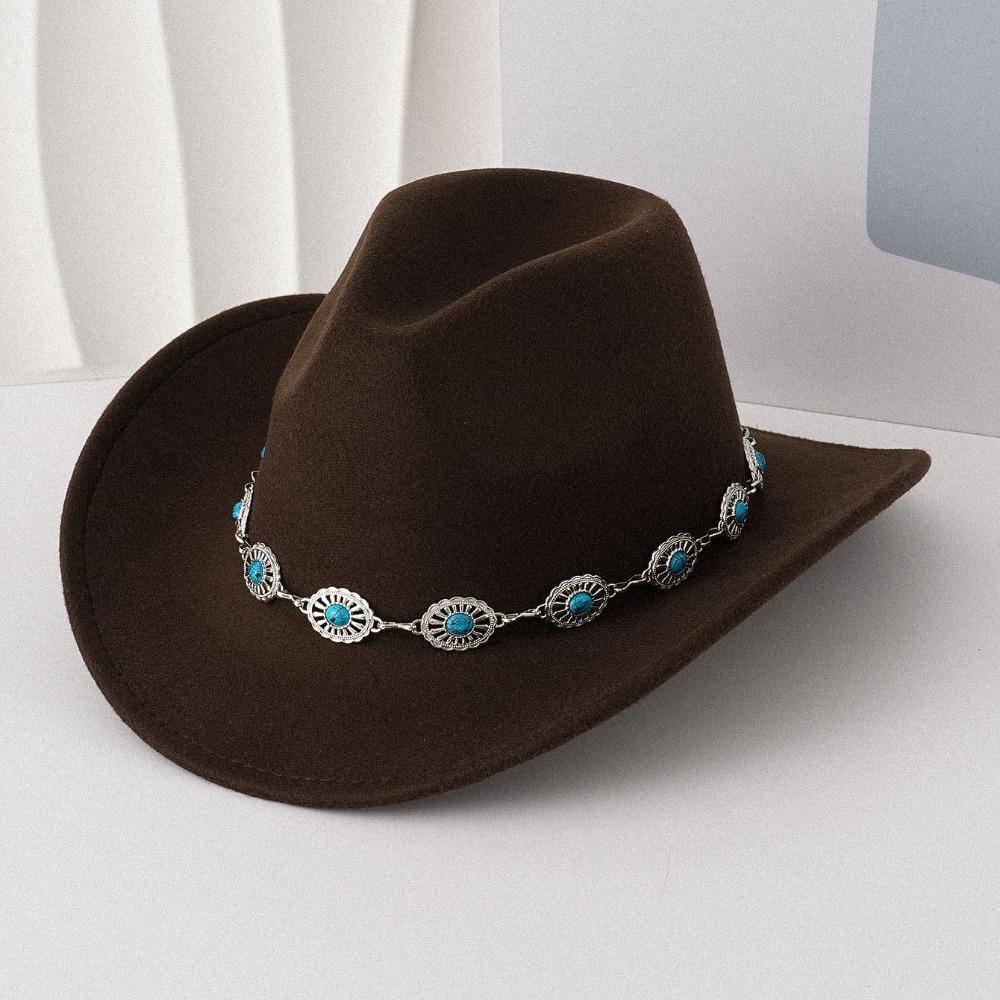 Turquoise Felt Fedora Hat Wide Curved Brim Western Cowgirl Hat for Party Travel Costume