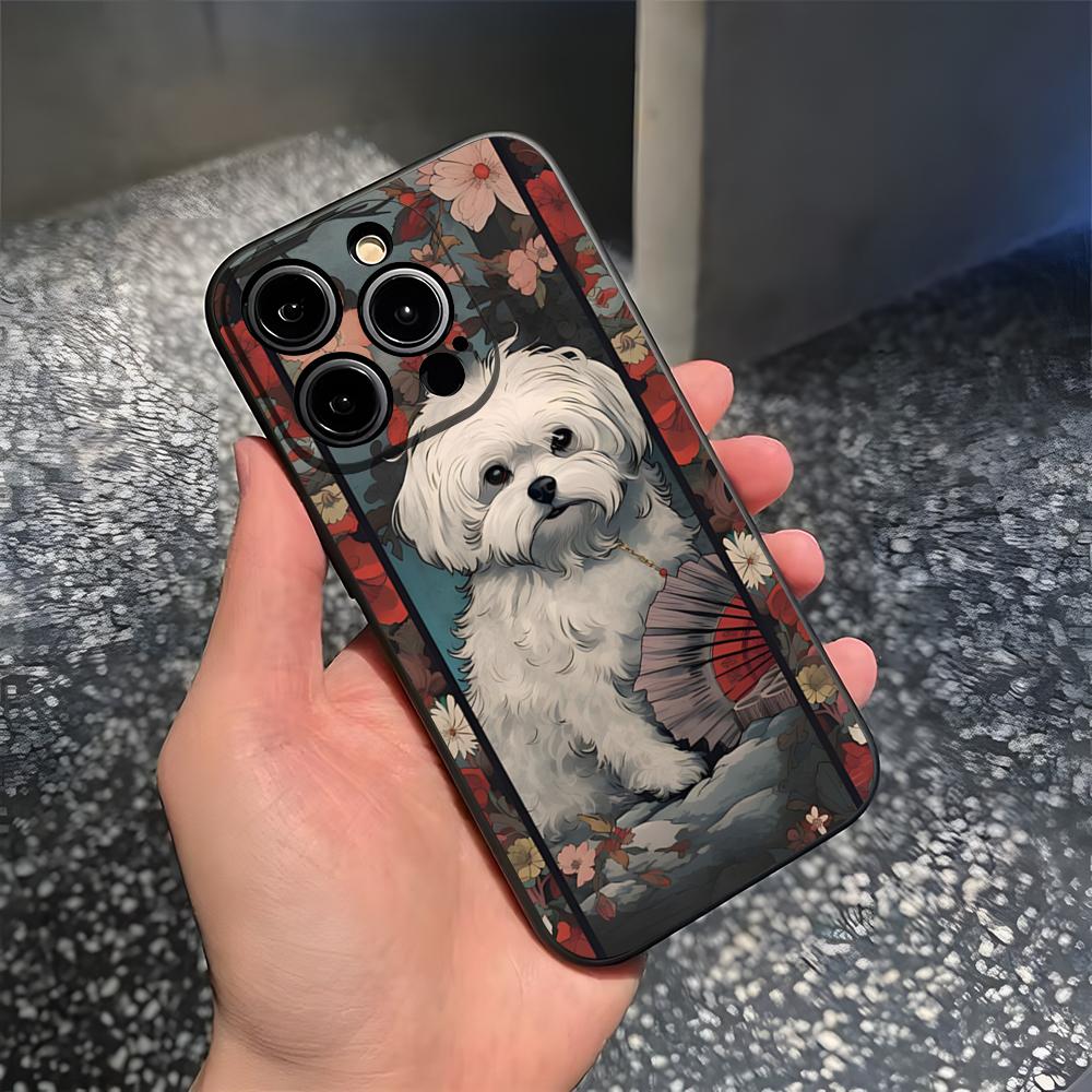 Korea Line Puppy Maltese Phone Case For 15 Pro Max Iphone 14 Pro Max 12 15 Plus 13 Pro 11 Xr X Xs 8 7 Plus Silicone Back Cover