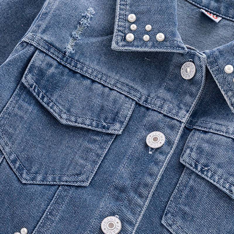 5-14 Years Kids Girls Denim Coat Lapel Button Jacket