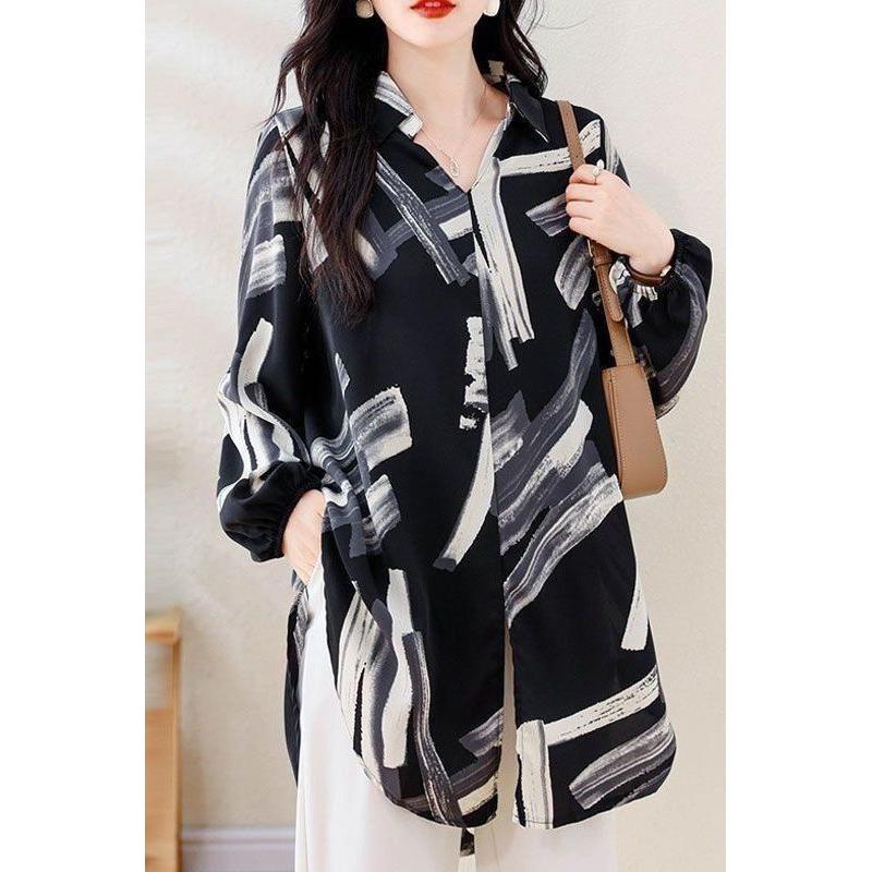 Cămașă imprimată cu mâneci lungi, de lungime medie, pentru primăvară și toamnă, pentru exterior, cămașă de corp, top, cămașă de damă