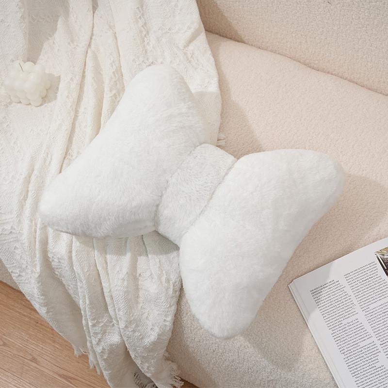 Modern Minimalist Bow Plush Throw Pillow With Embroidered Bunny Bow For Living Room Decor