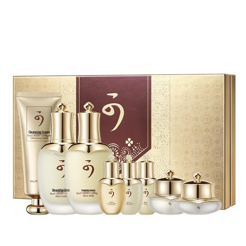 Lanyifangke Deer Velvet Collagen Hydrating Skincare Set - Eight Pieces for Moisturizing Skin Care.