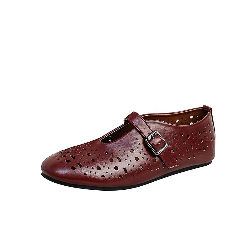 Mary Jane Shoes for Women Casual Hollow Ballet Flats Shoes Round Toe Mary Jane Flats Women's Cutout Ankle Strap Flats Shoes Comfortable Dressy Shoes