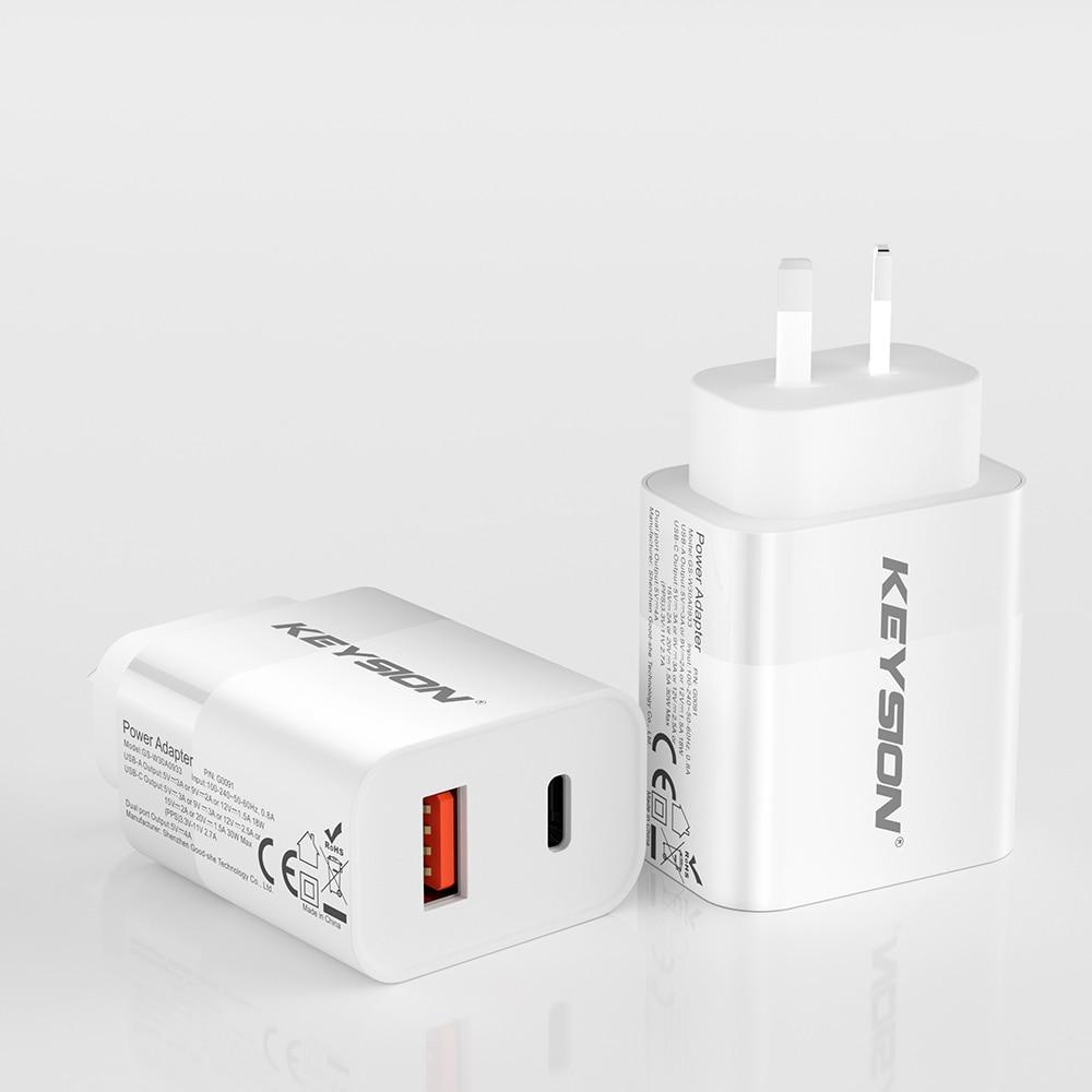 

KEYSION 30W GaN Charger Dual USB PD Quick Charge 4+ QC3.0 Type C Fast Power Adapter for iPhone 14 Pro 13 Samsung S23 Huawei P60 AU Plug White