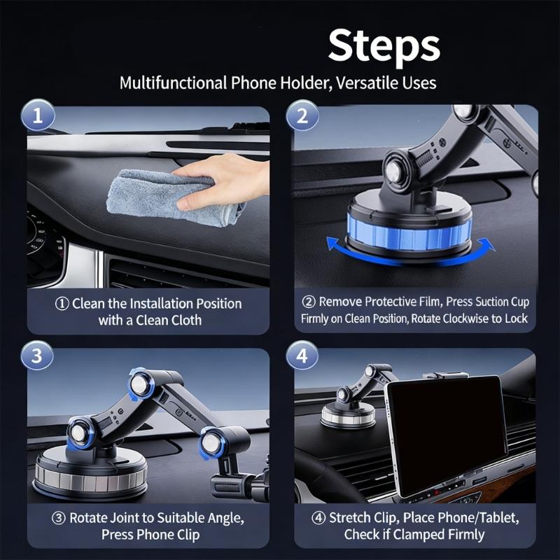Phone Tablet Holder for Phone 17 16 Car Dashboard Mount Cellphone Holder Rotating Suction Cup Phone Stand