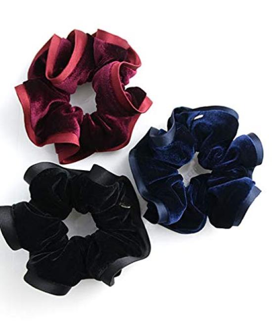 VINGTAINE Velvet Voluminous Frill Elegant and Sophisticated Hair Accessory for Scrunchie, Women's Fall/Winter, HS-130-BR