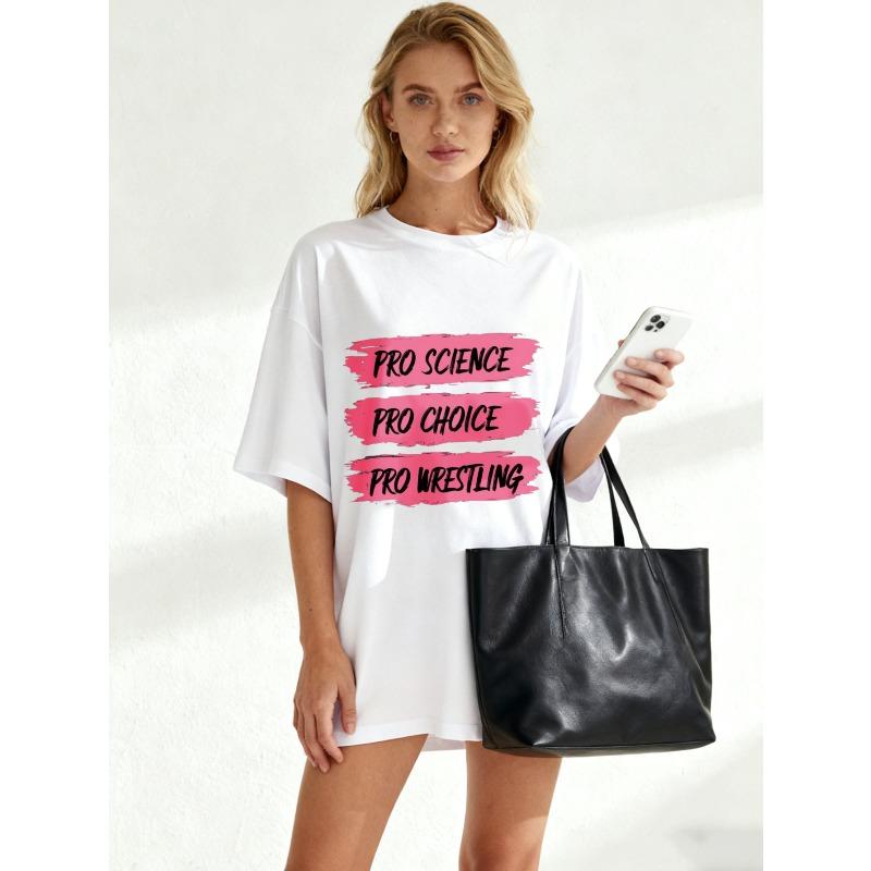 Camiseta Oversized Preta Pro Ciência Pro Escolha Pro Wrestling Estampada Roupa Casual Para Mulheres