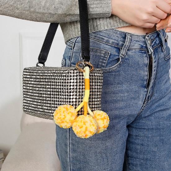Bag Pendant Small Plush Ball Decor Keychain Soft Velvet Fluffy Ball Tote Suitcase Key Holder with Braided Rope Backpack Ornament