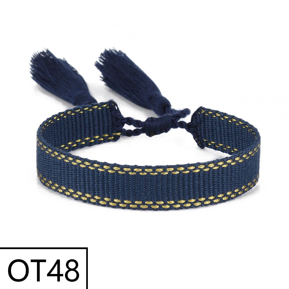 European & American Style Woven Bracelet - Solid Color, 1.3cm, Handmade Tassel, Fashionable Polyester Hand Rope for Women