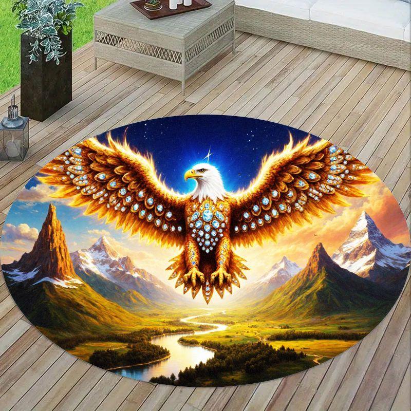 

Круглый коврик с изображением горного пейзажа с крыльями орла, фланелевый, с эпической сценой природы, напольный коврик, духовная символика, мягкий прочный ковер для патио 60cm
