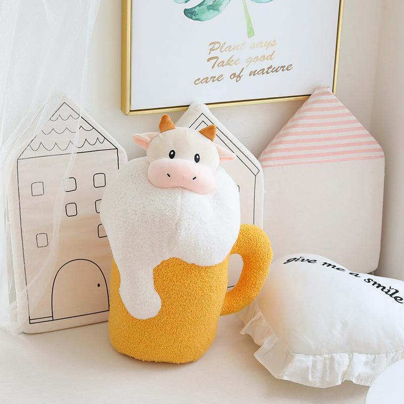 Creative Cow Beer Hug Plush Pillow Toy - Sand Sculpture Doll, Home Décor, Cloth Birthday Gift