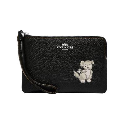 Eckreißverschluss 16 Oberreißverschluss Doppelfach Hundemuster Leder-Clutch Kleine Damen-Clutch Schwarz CC434-SVA47