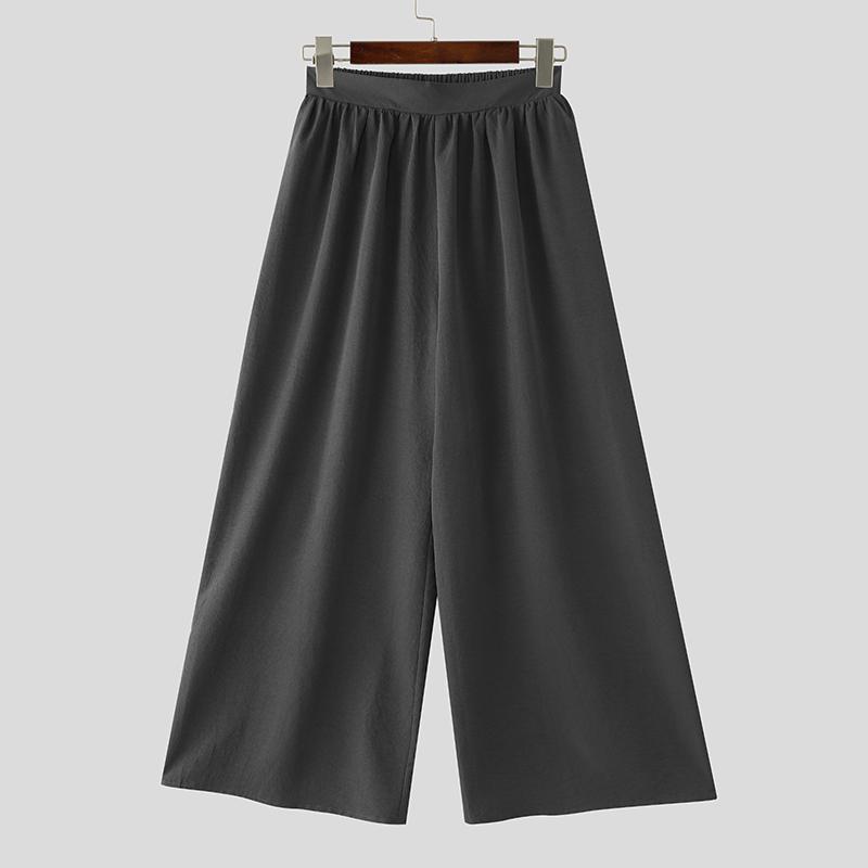 INCERUN Neformální kalhoty s elastickým pasem a širokými nohavicemi, dlouhé kalhoty s kapsami