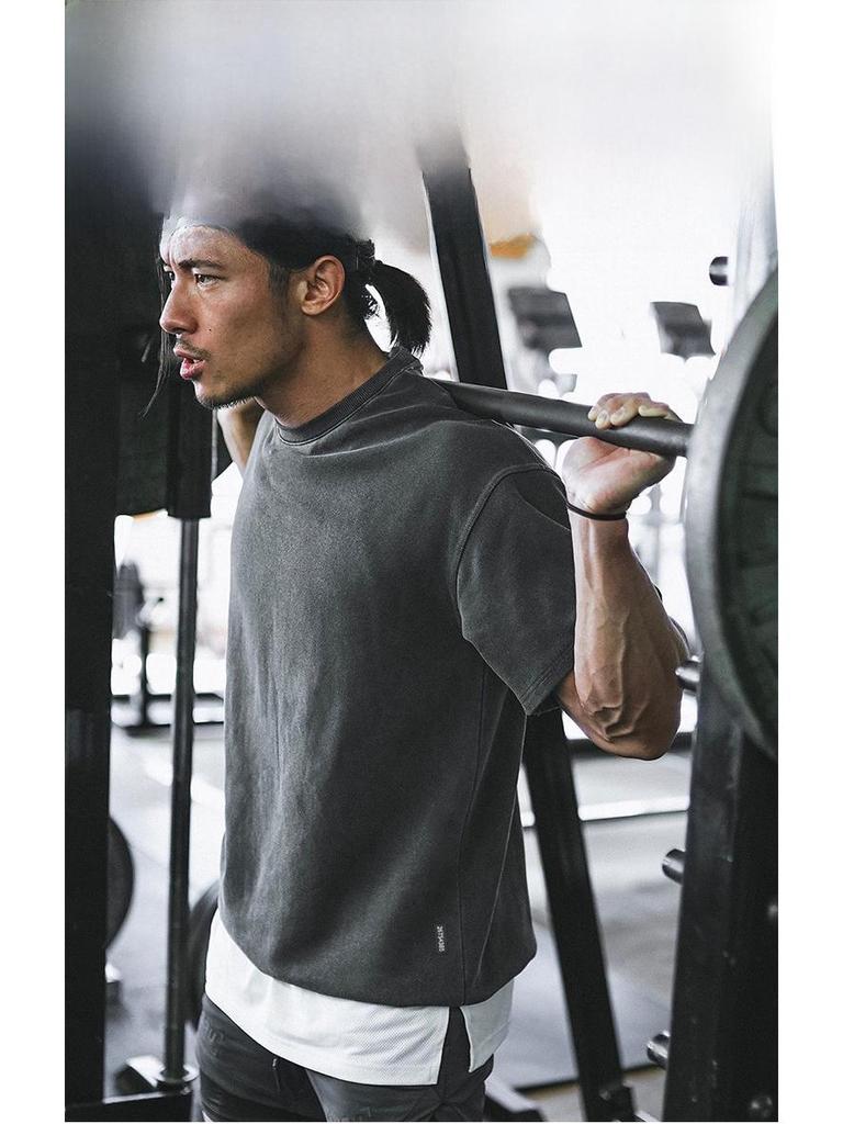 Tricou de bărbați la modă retro din bumbac spălat cu mânecă scurtă