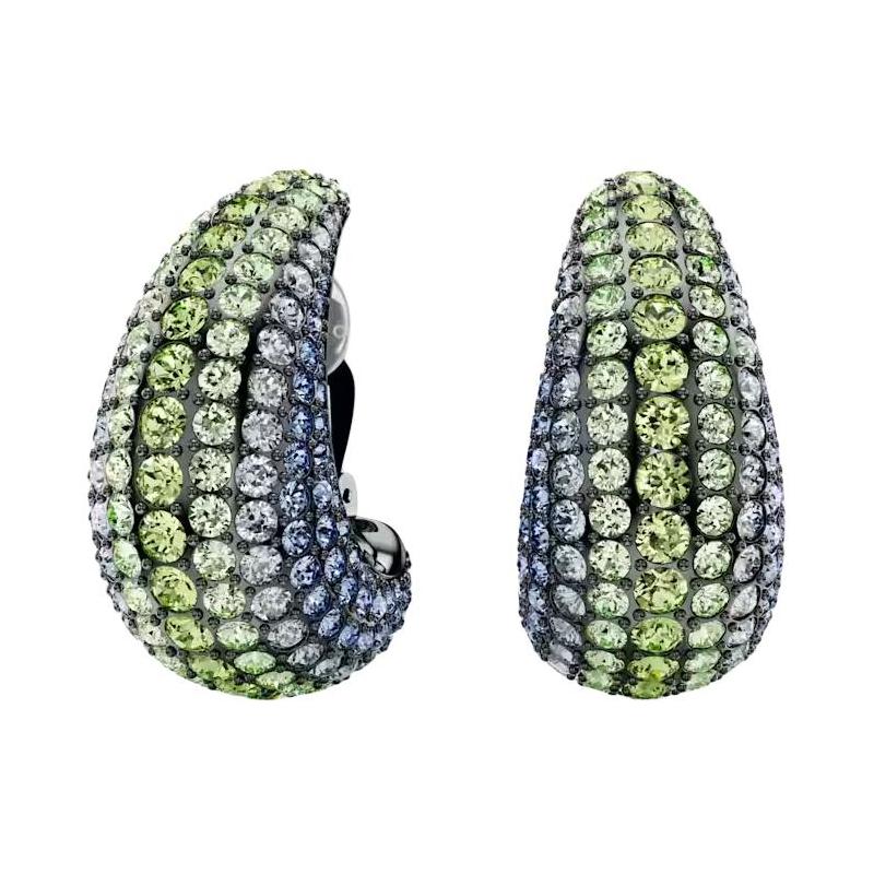 Swarovski Sublima drop-shaped crystal pavé ruthenium-plated earrings for women, teal 5692111