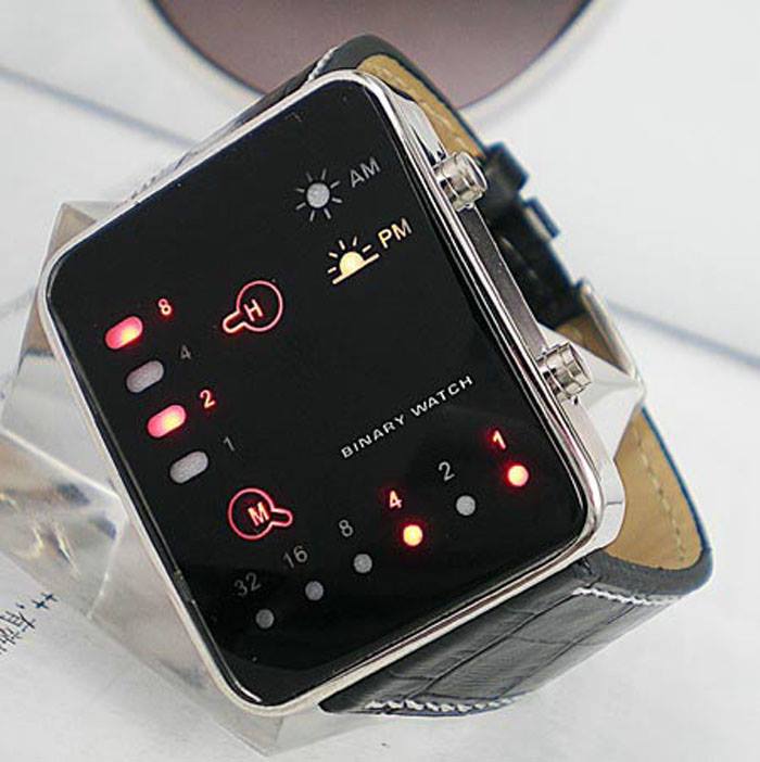 Unisex Männer Frauen Kind Mode Uhr Sport Digital Binary LED Display Faux Lederband Armbanduhr Straße