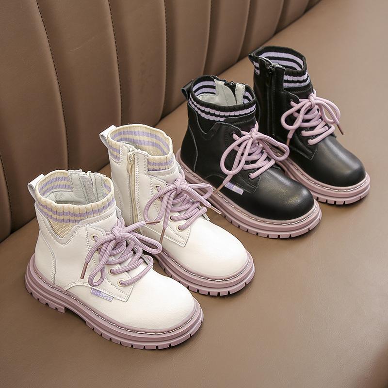 Dívčí kozačky Léto Nové Černé Krátké Kozačky Vlna Ústa Jarní a Podzimní kožené kozačky