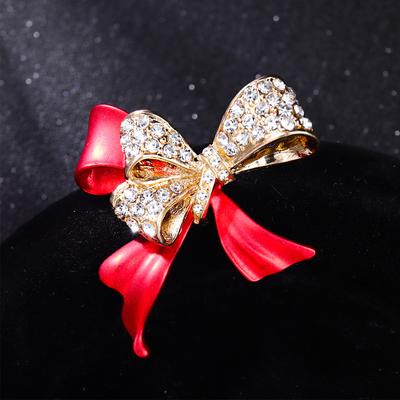 Diamond Bow Brooch High-End Women'S Red Brooch Anti-Light Drip Pin