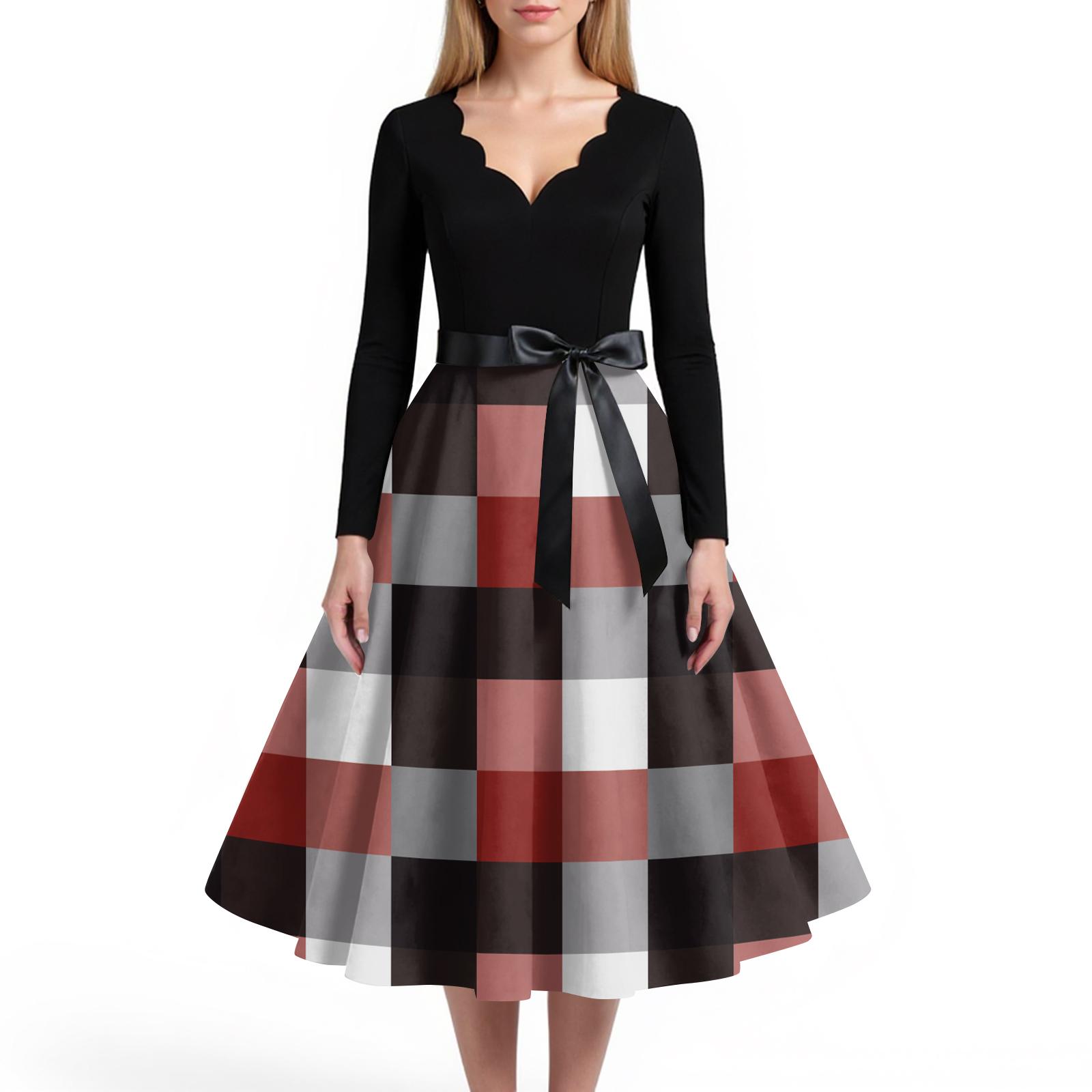 

Women s Casual And Fashionable V-neck Long-sleeved Retro Printed Dress XL оранжевый