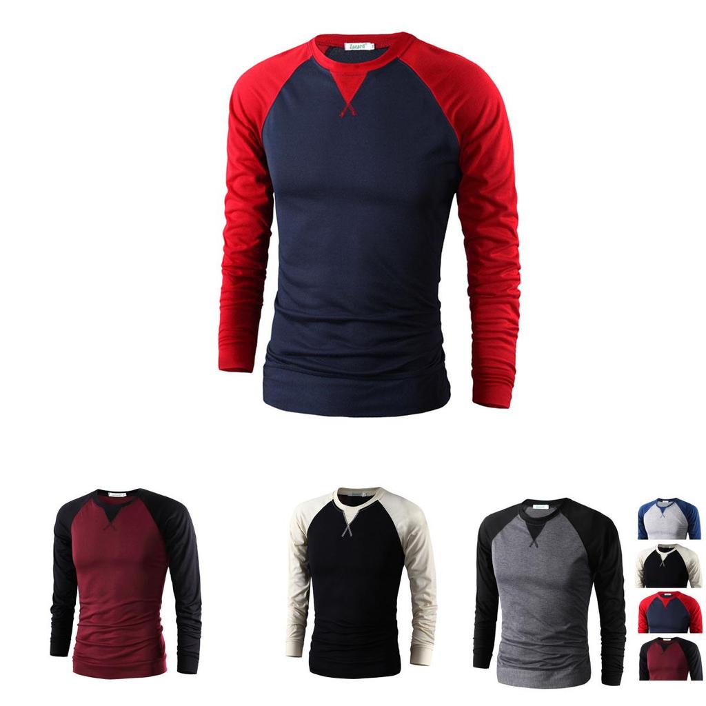 Stylish Men's Slim Fit Crew Neck Long Sleeve Raglan Tee With Classic Appeal