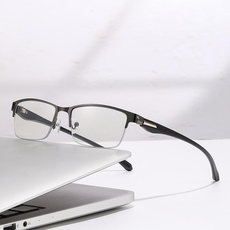 Men's Metal Half Frame Reading Glasses Anti Blue Light+0.4 To+4.0x Magnificationhigh-definition Presbyopia Correction