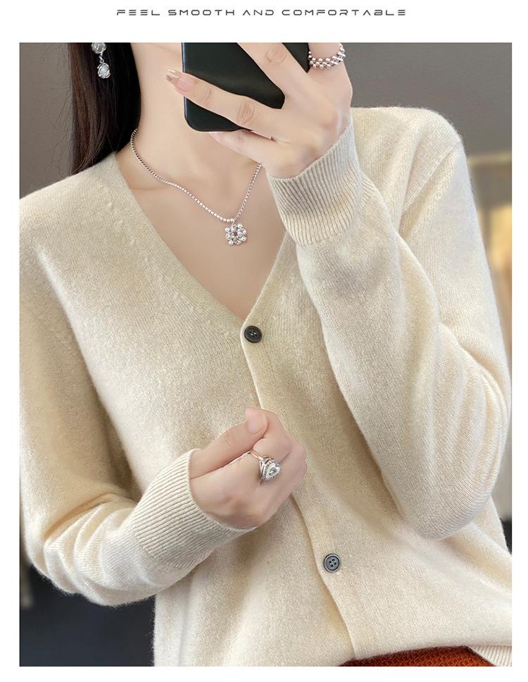 Women's Wool Knit Collar Cardigan: Slim-Fit, Long Sleeve, Loose Outerwear for Autumn and Winter.