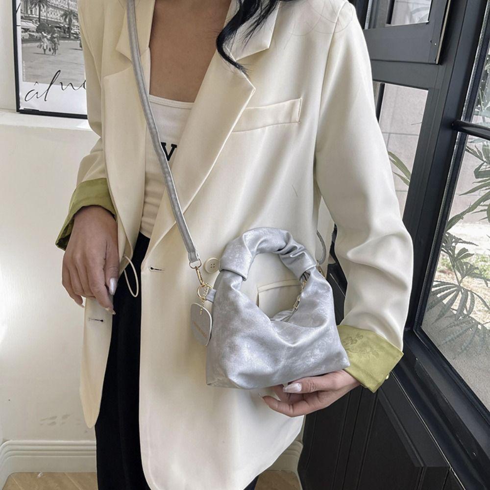 Pleated Handle Solid Color Hand Bag PU Pendant Fashion Crossbody Bags INS Shoulder Bag  Outdoor