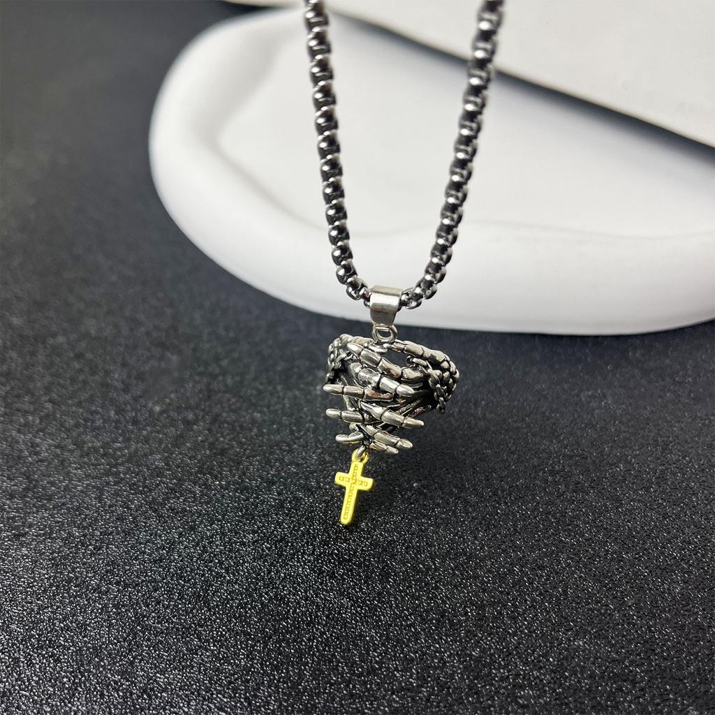 Unique Prayer Hands Skeleton Crucifix Necklace/Pendant Stylish Jewelry for Rock Enthusiasts and Religious Believers