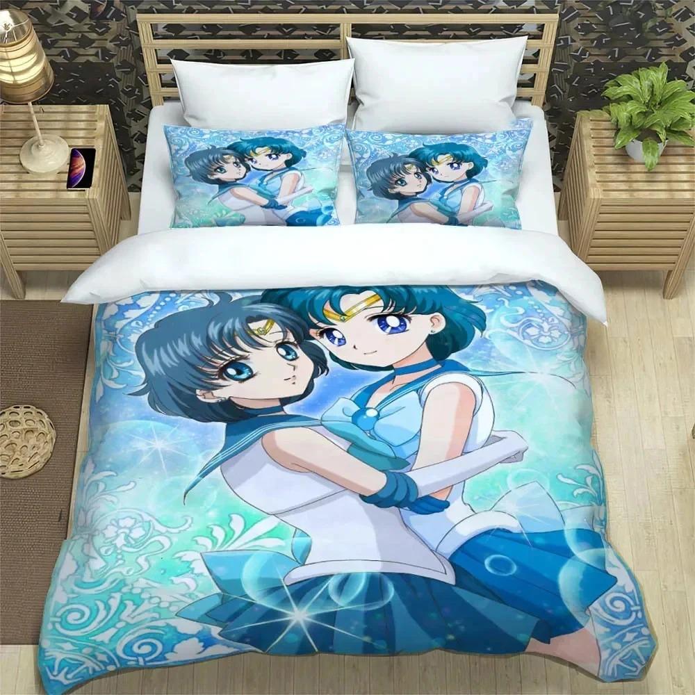 Anime S-Sailor Moon Bedding Set,Duvet Cover Comforter Bed Set Quilt Cover Pillowcase,King Queen Twin Size Boys Girls Adults