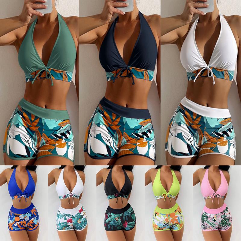 Sexy Halter Bikini Set Kurzen Badeanzug Frauen Hohe Taille Bademode Weibliche Gedruckt Badegäste Schwimmen Baden Badeanzug Bademode